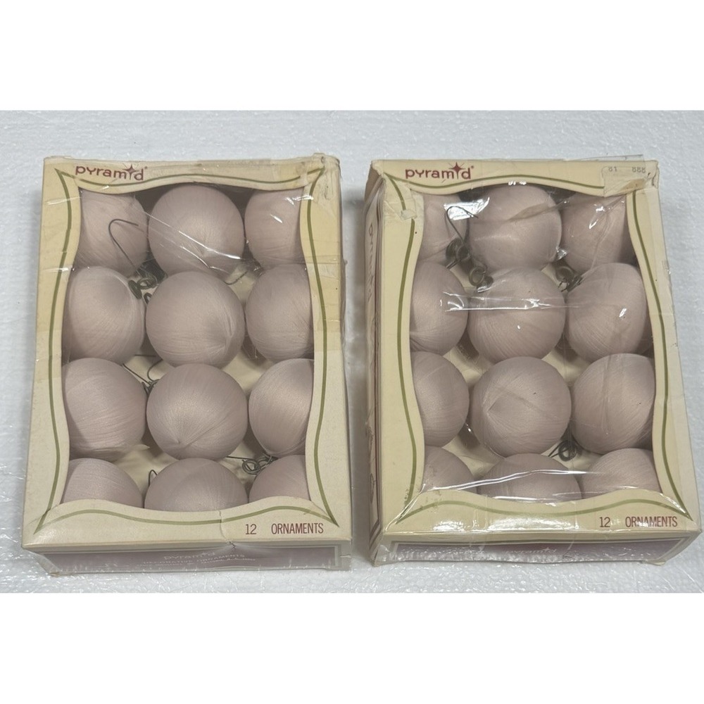 Vtg 24 Pyramid Off-White Spun Satin Ornaments for Christmas Tree 2 Boxes Of 12